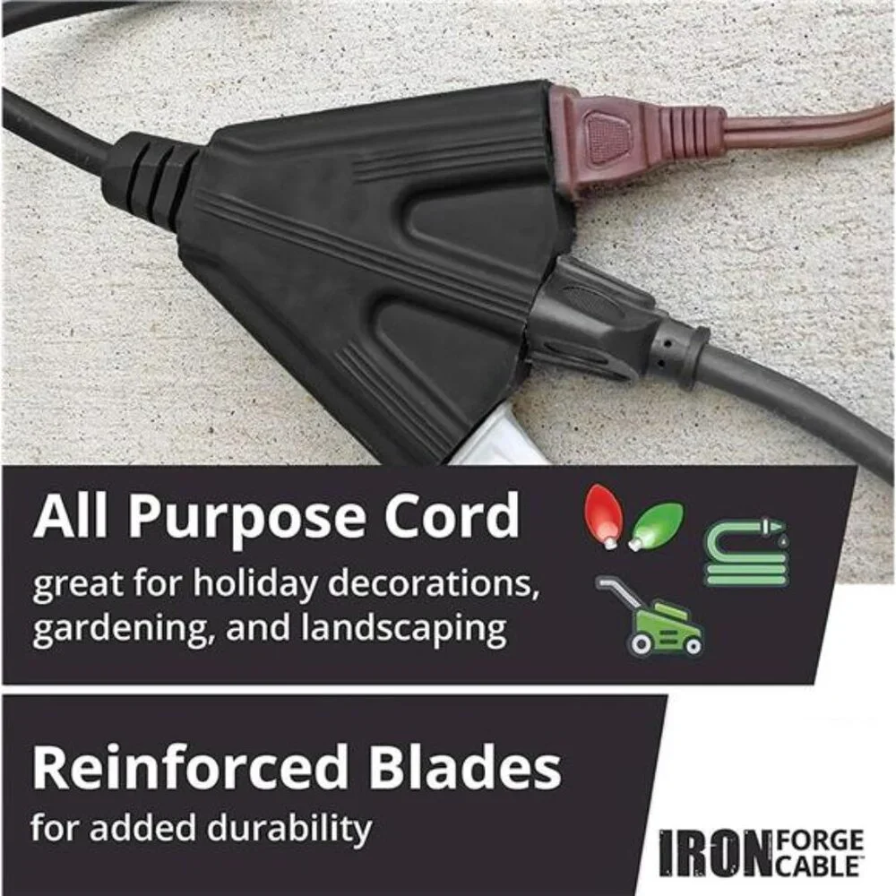 3 Outlet Outdoor Extension Cord 15 ft, 16/3 SJTW Black Extension Cord